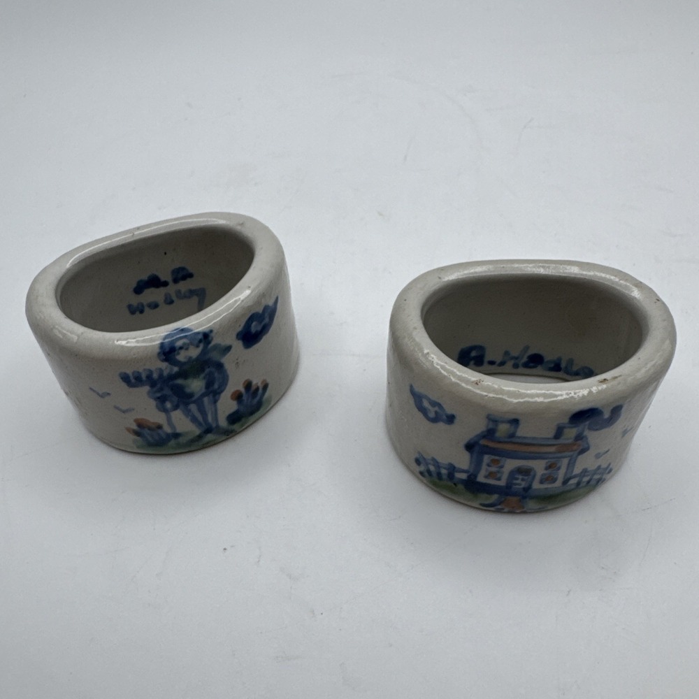 M A Hadley Art Pottery Napkin Rings Set 2 Farmer & Farmhouse House Cottagecore - Picture 7 of 7